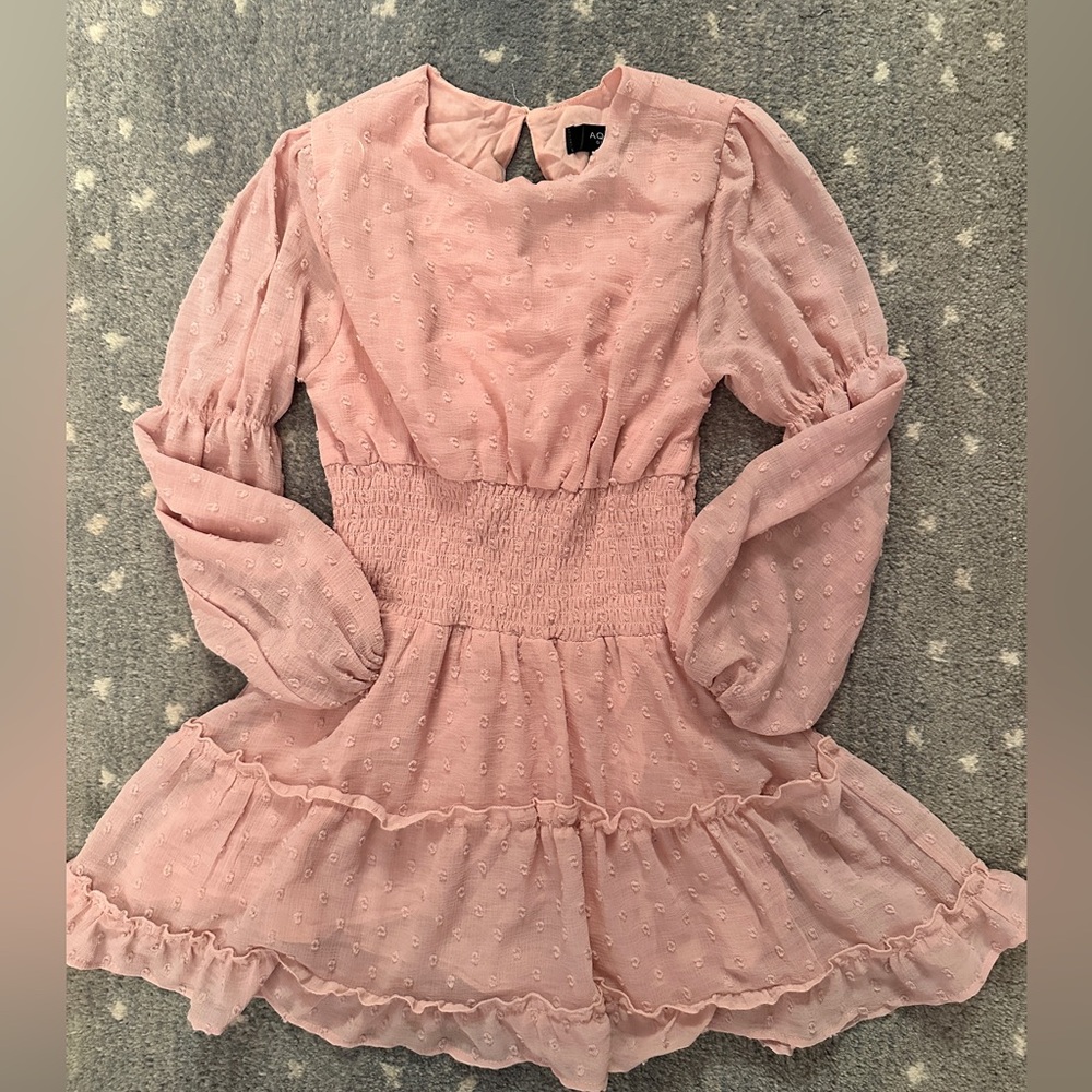 Aqua Girls Bloomingdales long sleeve pink prairie blouson sleeve dress Small 8